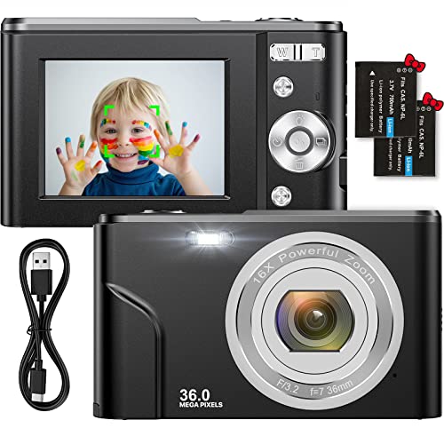 Digitalkamera 1080P HD Kompaktkamera 36 Megapixel Mini-Videokamera 2,4" LCD Digitalkamera wiederaufladbare Fotokamera mit 16X Digitalzoom für Studenten/Erwachsene/Kinder/Anfänger(schwarz) von Nicamery