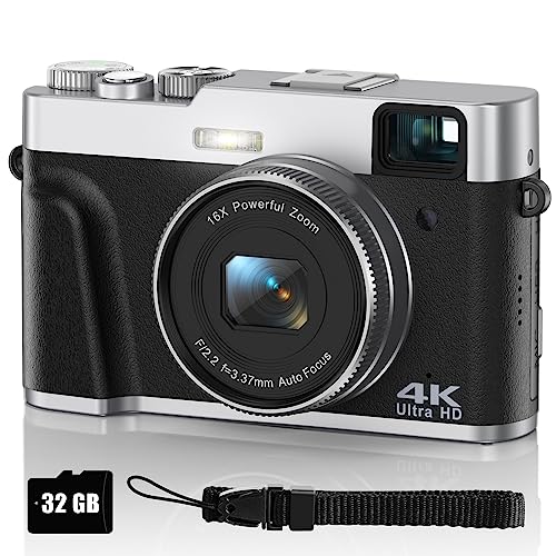 Digitalkamera 4K 48MP Fotoapparat Autofokus mit 32G SD-Karte, Kompaktkamera Fotokamera mit Optischer Sucher 16X Zoom 2 Akkus Einfach zu Bedienen Geeignet für Anfänger, Erwachsene, Jugendliche(Schwarz) von Nicamery