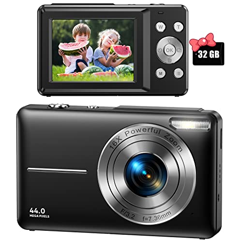 Nicamery Digitalkamera 44MP 1080P HD Fotokamera mit 32GB Speicherkarte, Kompaktkamera 16X Digitalzoom 2 Wiederaufladbaren Akkus, Fotoapparat für Kinder, Teenager, Anfänger, Jungen, Mädchen(Schwarz) Nicamery Digitalkamera 44MP 1080P HD Fotokamera mit 32GB Speicherkarte, Kompaktkamera 16X Digitalzoom 2 Wiederaufladbaren Akkus, Fotoapparat für Kinder, Teenager, Anfänger, Jungen, Mädchen(Schwarz) von Nicamery