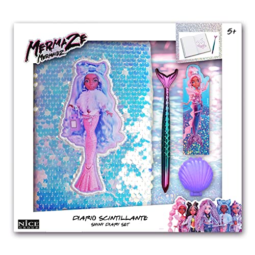 Nice Group Mermaid Mermaze Diary Set-Tagebuch für Mädchen mit Stift, Lesezeichen und Muschel-Lipgloss, 27003 von Nice Group