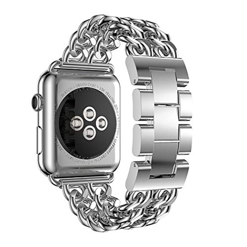 Legierung Denim-Kette Edelstahl Uhrenarmband für Apple Watch 40 mm 44 mm Armband Armreif Manschetten Armbänder Frauen Ersatz Band für iWatch 38 mm 42 mm Serie 4 3 2 1 38mm silberfarben von Nice Pies