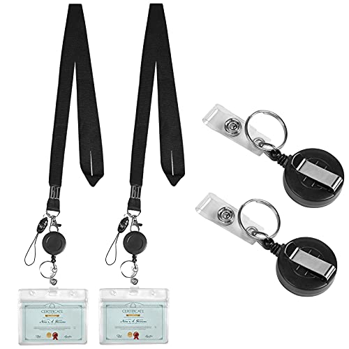 2 Stück Ausweishüllen, ID Kartenhalter mit Retractable Schlüssel Jojo mit Extra Starker Feder und reißfester Schnur mit Gürtelclip Aus Plastik Hartplastik, für ID Badge Holder (Schwarz) von NiceLand