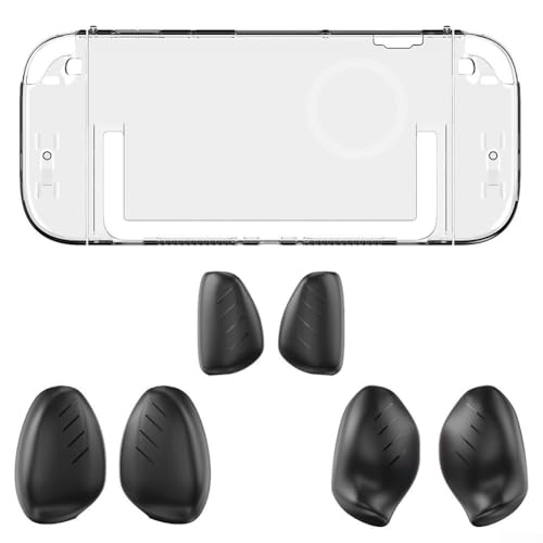Niceminiwall Hartschalen-Schutzhülle mit ergonomischem Griff und austauschbaren Griffen, PC-Material, transparent, passend für alle Handgrößen, perfekt für langes Gaming (transparent + schwarz) von Niceminiwall