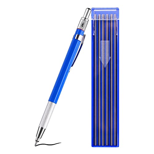 Nicfaky Schweißer-Bleistift mit 12 runden silberfarbenen Nachfüllungen, Metallstift, Metall-Karbid-Anreißbleistifte, Druckbleistifte von Nicfaky