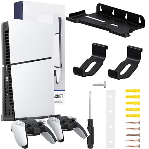 Niciksty Wandhalterung PS5/PS5 Slim, Wandhalterung für PS5 Slim/PS5 Konsole(Disc/Digital Edition) mit 2 Controller-Halter Stahlwandständer Halterung PS5/PS5 Slim Konsole Wandhalterung für PS5 von Niciksty