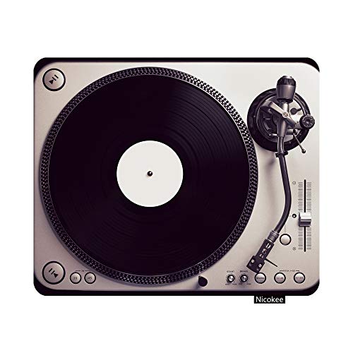 Nicokee Gaming Mauspad Alt Gut aussehender Plattenspieler Spielen Sie eine Strecke aus schwarzem Vinyl Top View Vintage Kreuzverarbeitung Rutschfestes Gummi Mauspad für Computer, Laptop, Büro 9,5 von Nicokee