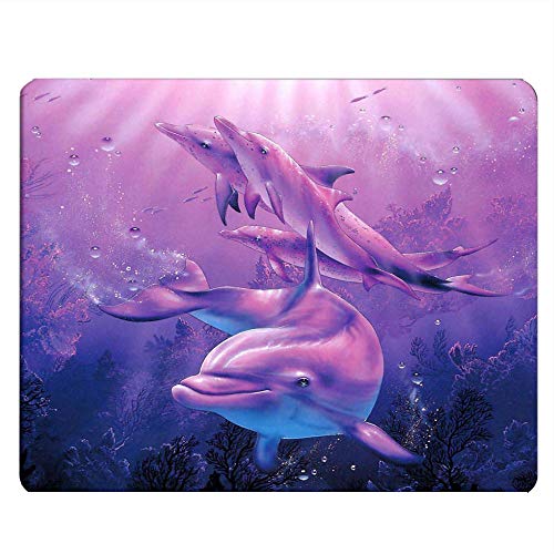 Nicokee Gaming-Mauspad mit Delfin-Motiv, Blau, Ozean, Delfin mit Sonnenlinie, Pink, Lila, Mauspad, Mauspad für Computer, Schreibtisch, Laptop, Büro, 24,6 x 20,9 cm, rutschfestes Gummi von Nicokee