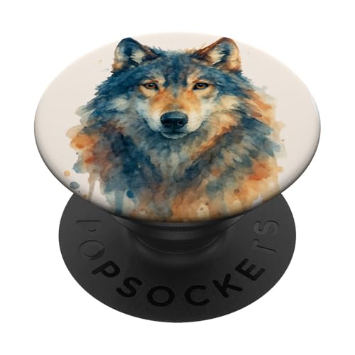 Aquarellwolf, Wolfsgesicht für Wölf-Liebhaber, künstlerischer Wolf PopSockets Klebender PopGrip Aquarellwolf, Wolfsgesicht für Wölf-Liebhaber, künstlerischer Wolf PopSockets Klebender PopGrip von Nicole Lynne Designs