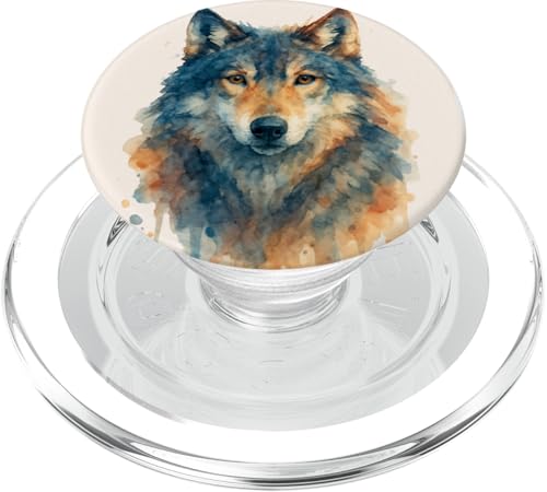 Aquarellwolf, Wolfsgesicht für Wölf-Liebhaber, künstlerischer Wolf PopSockets PopGrip für MagSafe von Nicole Lynne Designs