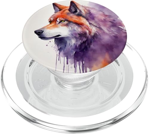 Aquarellwolf, Wolfsgesicht für Wölf-Liebhaber, künstlerischer Wolf PopSockets PopGrip für MagSafe von Nicole Lynne Designs