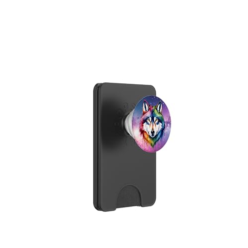 Aquarellwolf, Wolfsgesicht für Wölf-Liebhaber, künstlerischer Wolf PopSockets PopWallet für MagSafe von Nicole Lynne Designs
