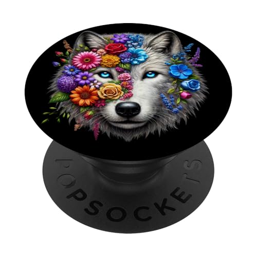 Blumiger Wolf, Wolfsgesicht für Wölf-Liebhaber, künstlerischer Wolf PopSockets Klebender PopGrip Blumiger Wolf, Wolfsgesicht für Wölf-Liebhaber, künstlerischer Wolf PopSockets Klebender PopGrip von Nicole Lynne Designs