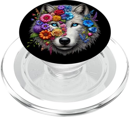 Blumiger Wolf, Wolfsgesicht für Wölf-Liebhaber, künstlerischer Wolf PopSockets PopGrip für MagSafe von Nicole Lynne Designs