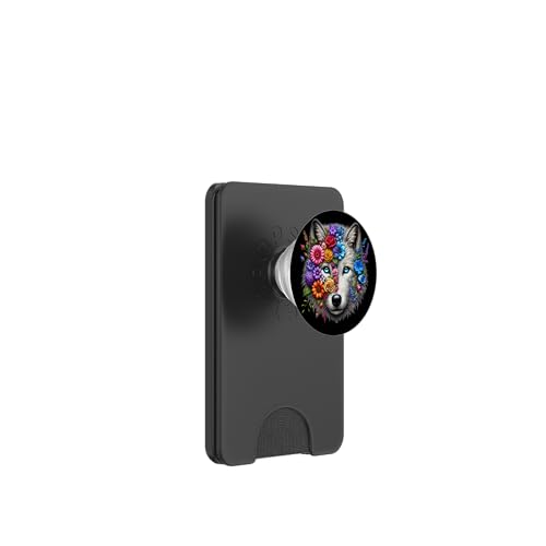 Blumiger Wolf, Wolfsgesicht für Wölf-Liebhaber, künstlerischer Wolf PopSockets PopWallet für MagSafe von Nicole Lynne Designs