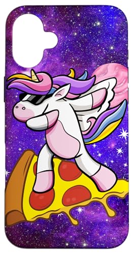 Einhorn surft auf Pizza in der Galaxie, Lustiges Einhorn, Hülle für iPhone 16 Plus von Nicole Lynne Designs