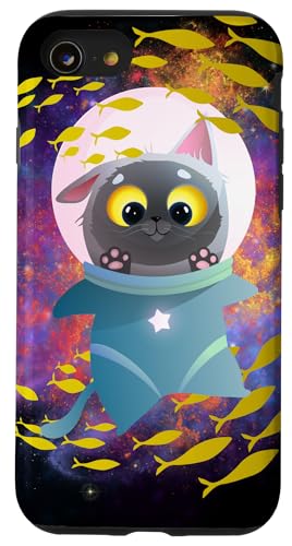 Galaxie-Design, lustige Katze, Saturn, Katze, lustiger Katzenliebhaber Hülle für iPhone SE (2020) / 7 / 8 von Nicole Lynne Designs