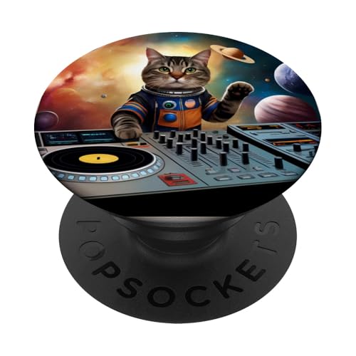 Galaxie-Design, lustige Katze, Saturn, Katze, lustiger Katzenliebhaber PopSockets Klebender PopGrip von Nicole Lynne Designs