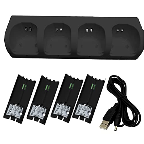 Nicoone Ladestation für Wii Controller, 4 in 1 Controller Ladestation mit 4 Stück 2800 mAh Wiederaufladbaren Batterien für Wii/Wii U-Spielfernbedienung(Schwarz) von Nicoone