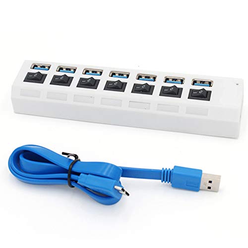 Nicoone USB-Hub mit 7 Anschlüssen, 3.0 Hub, 5 Gps Super Speed Splitter mit einzelnen Schaltern, Weiß von Nicoone