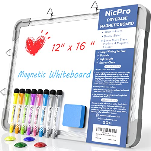 Nicpro A3 Klein Magnetisches Whiteboard, Trocken Abwischbar Aufhängen White Board Aluminiumrahmen, 8 Whiteboard Stifte, 4 Magnete and 1 Whiteboard Schwam für Schüler, Klassenzimmer(30 x 40 cm) von Nicpro