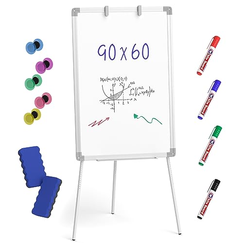 Nicpro Whiteboard Flipchart Ständer, Magnetisch Trockener Weißes Board mit 4 Stiften, Radiergummi, Magnet, Höhenverstellbare tragbare Schreibstaffner für Kinder der Kinderstudentin(90 x 60 cm) von Nicpro