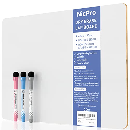 Nicpro Whiteboard Klein A3, Doppelseitiges Desktop Schreibtafel mit 3 Bunte Stifte, Schwamm, tragbares Mini Whiteboard für Kinder, Schüler, Klassenzimmer, Schulmaterial, Lernen (30 x 42 cm) von Nicpro