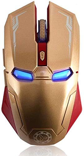 Kabellose Gaming-Maus, 6 Tasten, leise, Iron Man-Maus, 2,4 G, mit USB-Nano-Empfänger für Desktop/Laptop/PC, 3 DPI-Einstellstufen (Gold) von Nidiox
