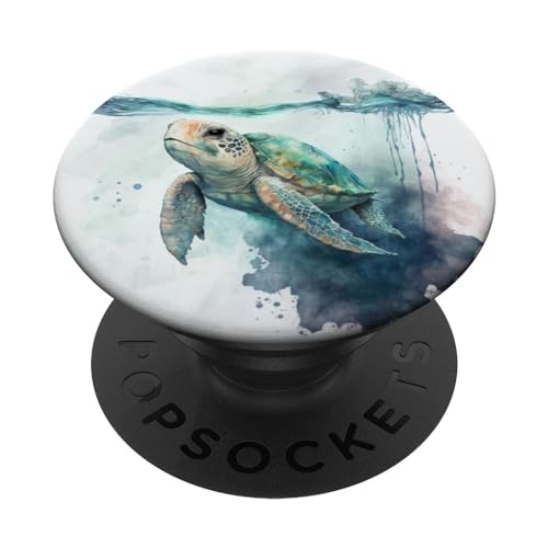 Niedliche Meeresschildkröte Im Ozean Aquarell PopSockets Klebender PopGrip für Smartphones mit hartem Plastikgehäuse in Schwarz von Niedliche Meeresschildkröten