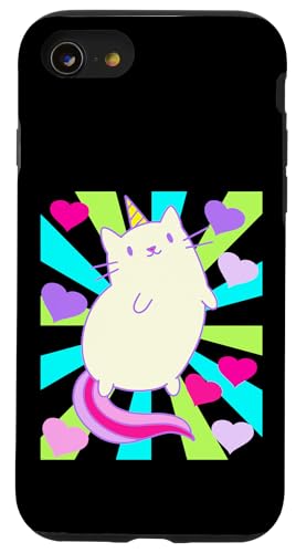 Einhorn Einhörner Retro Katze Katzen Vintage 80er 90er Kind Hülle für iPhone SE (2020) / 7 / 8 von Niedliche Tiere für Kinder