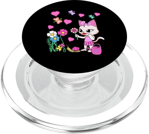 Katze Sommer Blumen Retro Katzen Garten Kinder Kind Blume PopSockets PopGrip für MagSafe von Niedliche Tiere für Kinder