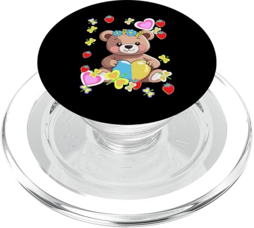 Retro Bär Sommer Kinder Kind Mädchen Jungen Erdbeeren Teddy PopSockets PopGrip für MagSafe von Niedliche Tiere für Kinder