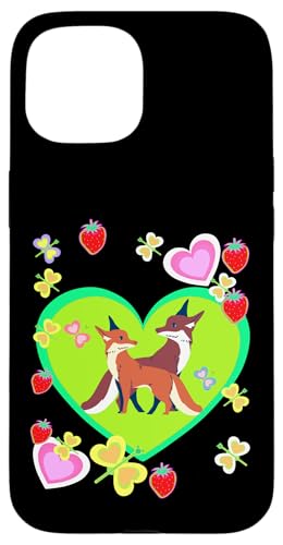 Sommer Füchse Retro 80er Fuchs Waldtier Erdbeeren Kind Natur Hülle für iPhone 15 von Niedliche Tiere für Kinder