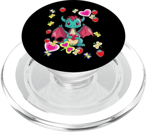 Sommerzeit Drachen Drache Fabeltier Kinder Kind Retro Herzen PopSockets PopGrip für MagSafe von Niedliche Tiere für Kinder