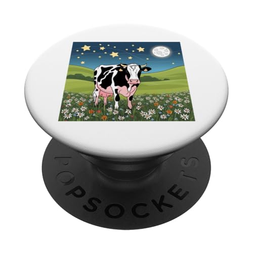 Kuh in Sternenwiese - Traumhafte Nachtszene PopSockets Klebender PopGrip Kuh in Sternenwiese - Traumhafte Nachtszene PopSockets Klebender PopGrip von NightWhirl Creations