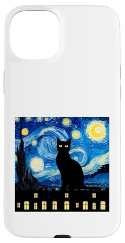 Sternennacht-Katzenzauber – Van Gogh-Stil, skurrile Kunst Hülle für iPhone 15 Plus von NightWhirl Creations