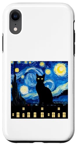 Sternennacht-Katzenzauber – Van Gogh-Stil, skurrile Kunst Hülle für iPhone XR von NightWhirl Creations