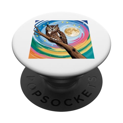 Verzauberte Eule unter Sternenhimmel, skurrile Kunst PopSockets Klebender PopGrip Verzauberte Eule unter Sternenhimmel, skurrile Kunst PopSockets Klebender PopGrip von NightWhirl Creations