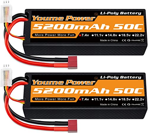 2S LiPo Akku 7,4V RC Lipo Akkus 5200mAh 50C Hartschalenkoffer mit Deans T Stecker Kompatibel mit HPI 1/8 1/10 RC Flugzeug Hubschrauber RC Auto LKW Boot (2 Packungen) von Nihewo
