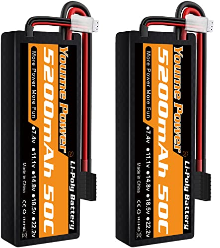 2S Lipo Akku 5200mAh 7.4V RC Batterie 50C Hard Case Kompatibel mit Trx Plug Traxxas Arrma 1/8 1/10 RC Fahrzeuge Auto LKW Buggy Truggy Flugzeug Drohne (2 Pack) von Nihewo