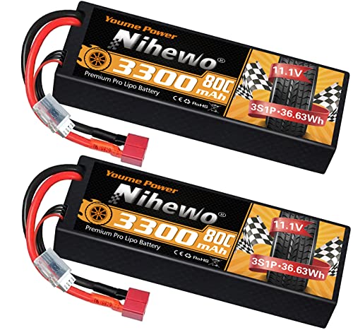 3S LiPo Akku 11,1 V RC Lipo Akkus 3300mAh 80C Hartschalenkoffer mit Deans T Stecker Kompatibel mit Losi HPI 1/8 1/10 RC Auto LKW Boot Flugzeug Hubschrauber (2 Packungen) von Nihewo