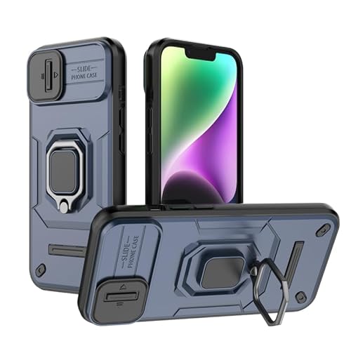 Nikaque Für iPhone 14 Handyhülle mit Ringständer, Schiebe-Kamera-Abdeckung, militärisch stoßfest, robuste Rüstung, zweilagig, Bumper Case kompatibel mit iPhone 14, Blau Nikaque Für iPhone 14 Handyhülle mit Ringständer, Schiebe-Kamera-Abdeckung, militärisch stoßfest, robuste Rüstung, zweilagig, Bumper Case kompatibel mit iPhone 14, Blau von Nikaque