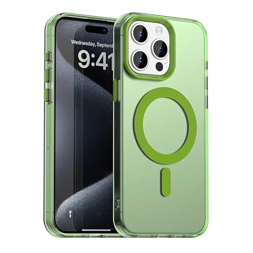 Nikaque Magnetische Hülle für iPhone 15 Pro, Transluzent Matt Kompatibel mit Mag-Safe, Unterstützung Kabelloses Laden, Slim Fit Stoßfest TPU Silikon Case, Grün von Nikaque