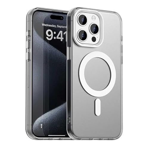Nikaque Magnetische Hülle für iPhone 15 Pro, Transluzent Matt Kompatibel mit Mag-Safe, Unterstützung Kabelloses Laden, Slim Fit Stoßfest TPU Silikon Case, Weiß von Nikaque