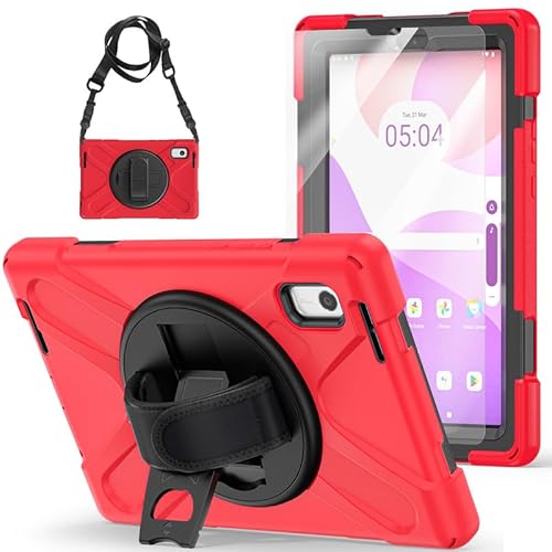 Schutzhülle für Lenovo Tab M9 Hülle 9 Zoll 2023 TB-310FU Tablet Case Rugged mit Displayschutzfolie, 360° drehbarer Handständer Gurt, Schultergurt, Heavy Duty 3 Layer Stoßfest Abdeckung, Rot Schutzhülle für Lenovo Tab M9 Hülle 9 Zoll 2023 TB-310FU Tablet Case Rugged mit Displayschutzfolie, 360° drehbarer Handständer Gurt, Schultergurt, Heavy Duty 3 Layer Stoßfest Abdeckung, Rot von Nikaque