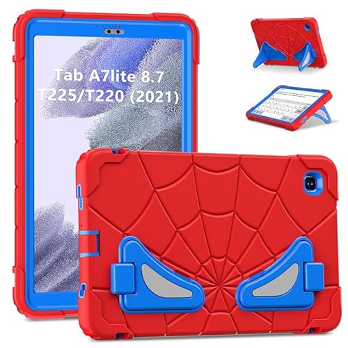 Tablet-Hülle für Samsung Galaxy Tab A7 Lite 8,7 Zoll (SM-T220/T225/T227), eingebauter Ständer, Spinnennetz-Design, robuste Hybrid-Schutzhülle, Rot / Blau von Nikaque