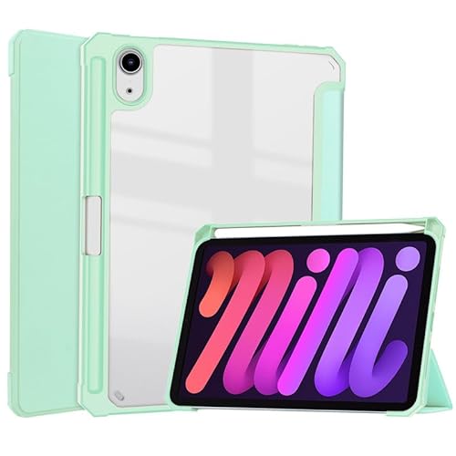 Tablet Hülle für iPad Mini 6 2021 8,3 Zoll Transparent Rückseite Smart Cover PU Leder Trifold Ständer Auto Sleep/Wake Leichte Schutzhülle Mint von Nikaque