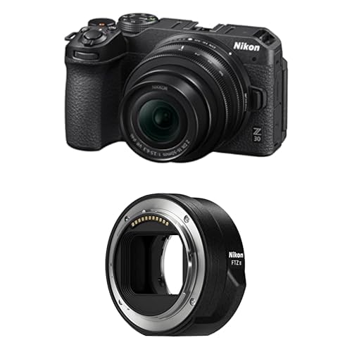 Nikon Z 30 Kit DX 16-50 mm 1:3.5-6.3 VR (20,9 MP, 11 Bilder pro Sekunde, Hybrid-AF mit Fokus-Assistent, ISO 100-51.200, 4K UHD Video) + FTZ II (Adapter für F-Mount Objektive auf Z-Mount Kameras) von Nikon