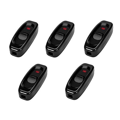 Nikou 5er Pack Inline Kabelschalter-Geräteschalter AC 250V 10A Inline ON/Off Tischleuchte Schreibtischlampe Kabelschalter mit LED-Kontrollleuchte (Farbe : Black) von Nikou