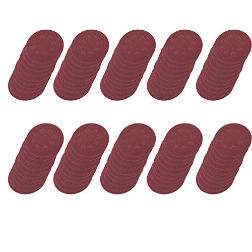 Runde Polierschleifpapierscheiben Schleifenblatt 100pcs 8 Löcher 5 Zoll 60/80/100/120/240 Körnung für Möbel Reparatur von Hardware Automatisch Polieren rot von Nikou