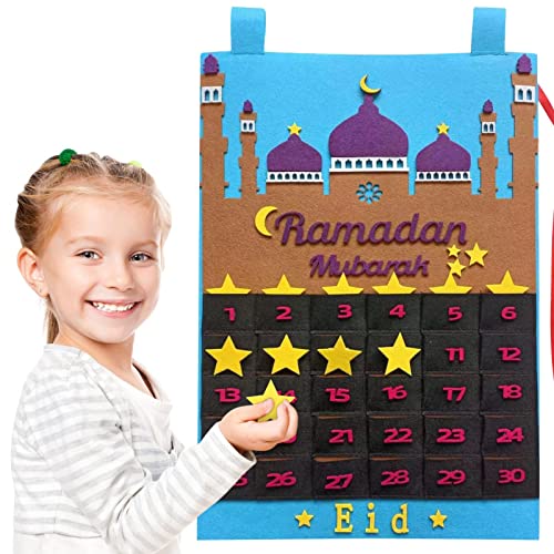 Eid Mubarak Countdown-Kalender Ramadan-Kalender Kinder Moving Stars Dekoration für Kinder Geschenkkalender Ramadan Wandbehang-Kalender Nummerierter Countdown-Kalender für Eid-Dekorationen Lila von Niktule